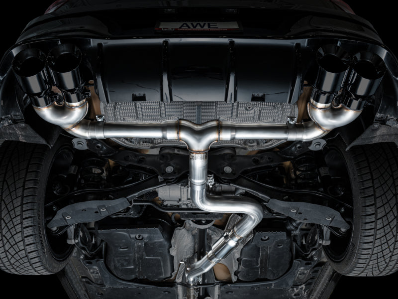AWE MK8 Volkswagen Golf R 3in Track Edition Quad Exhaust - Diamond Black Tips-thumbmail-6