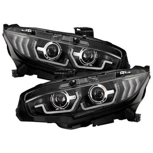Honda Civic 16-20 LED Model High-Power LED Module Headlights - Black (PRO-YD-HC16LEDAP-SEQGR-BK)