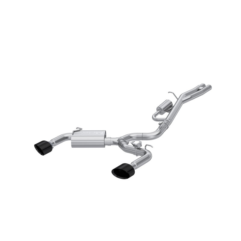 T304 Stainless Steel 3 Cat-Back Dual Split Rear with Oval Black Chrome Tips-thumbmail-1