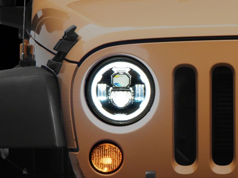 Raxiom 07-18 Jeep Warngler Axial Series 7-Inch LED Headlights w DRL/ Black Housing - Clear Lens-thumbmail-5