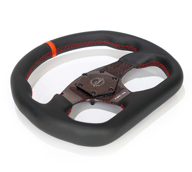 NRG Carbon Fiber Flat Bottom Steering Wheel (320mm) Red CF Center w/Red Stitch/Center Mark-thumbmail-5