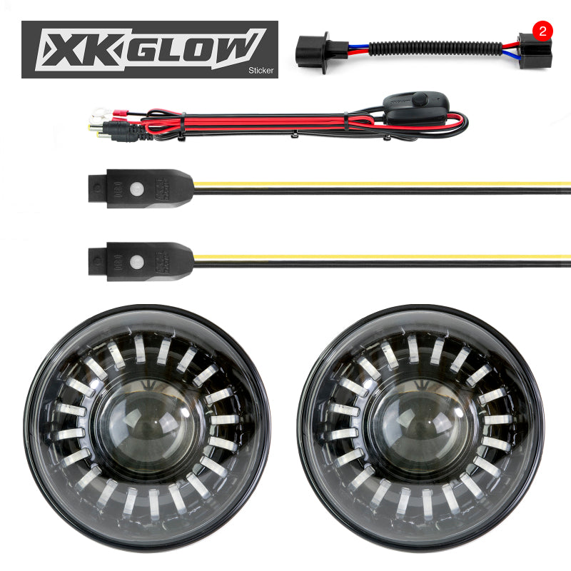 XK Glow 2pc 7in RGB LED Jeep Headlight XKchrome Bluetooth App Controlled Kit-thumbmail-2