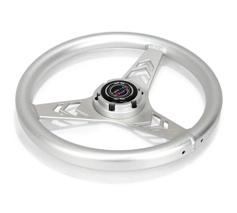 NRG Aluminum Steering Wheel 330mm - Arow Cutout - Ergonomic Grip - Anadized Silver-thumbmail-3