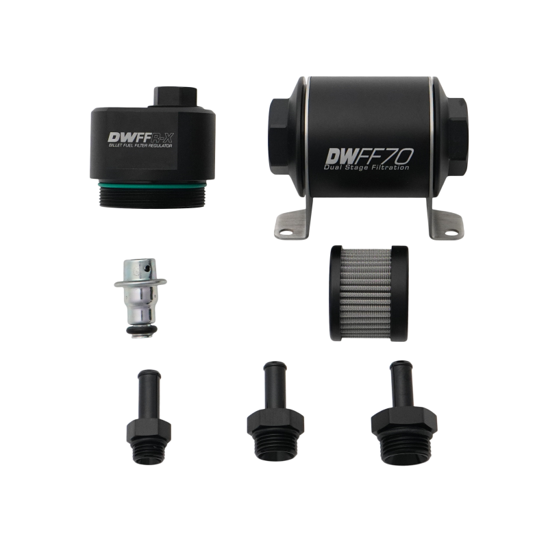 DeatschWerks DWFFR-X 70mm Billet Fuel Filter Regulator - 10 Micron with 3/8in Fittings-thumbmail-1