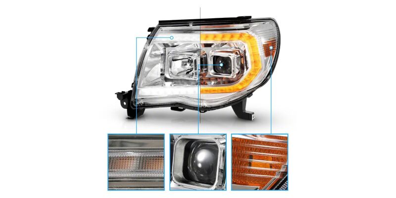 Raxiom 05-11 Toyota Tacoma Axial Series Switchback Proj Headlights- Chrome- Clear Lens-thumbmail-4
