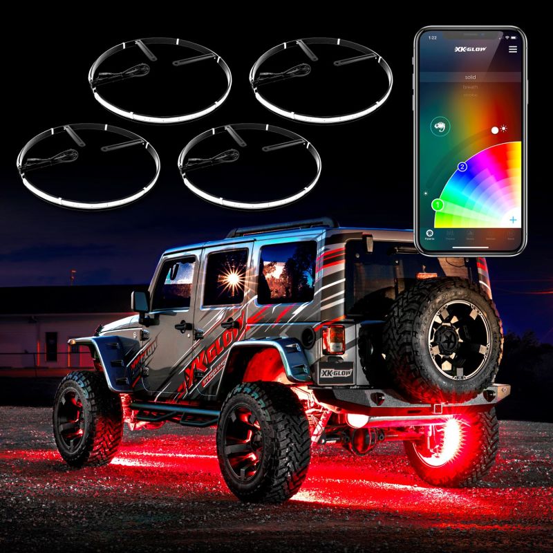 XK Glow Wheel Ring Light Kit w/ Dual-Mode Dash Mount Controller 4PC 15In-thumbmail-1