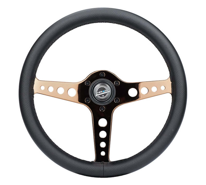 NRG Light Weight Gaming Steering Wheel - Driftz 350mm 3 Rose Gold Spokes Perforated Leather-thumbmail-1