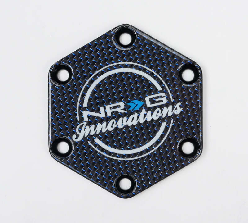 NRG Carbon Fiber w/ Blue Texalium Fabrics Horn Delete Button Circular Logo Front/ Back-thumbmail-2