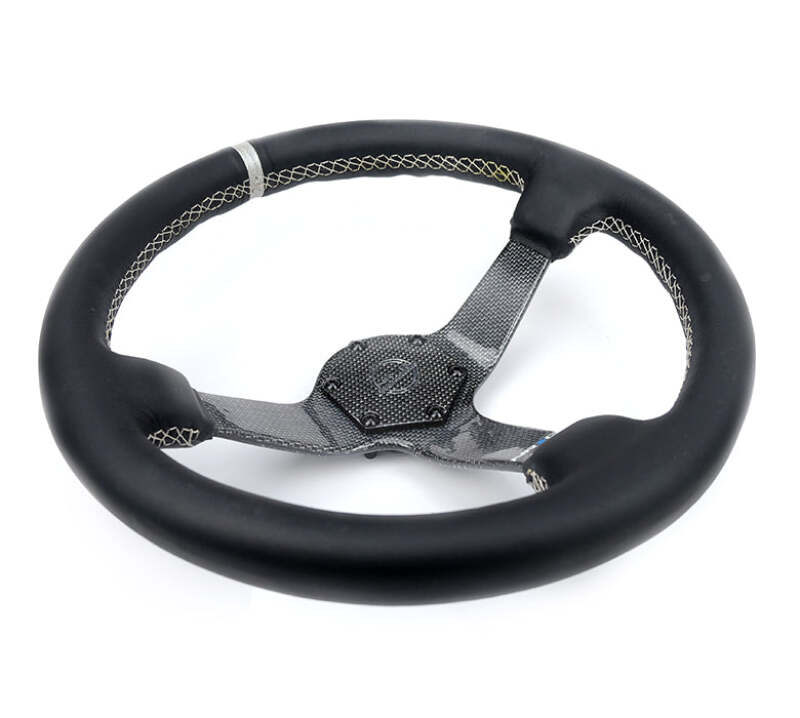 NRG Carbon Fiber Steering Wheel (350mm) Silver Carbon Fiber Center - Silver Stitching & Center Mark-thumbmail-3