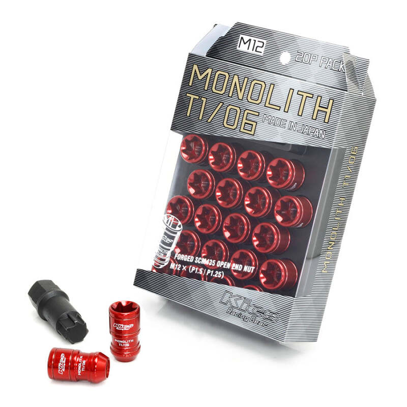 Project Kics 12x1.50 Monolith T1/06 Lug Nut Set - Red (20 Pcs)-thumbmail-1