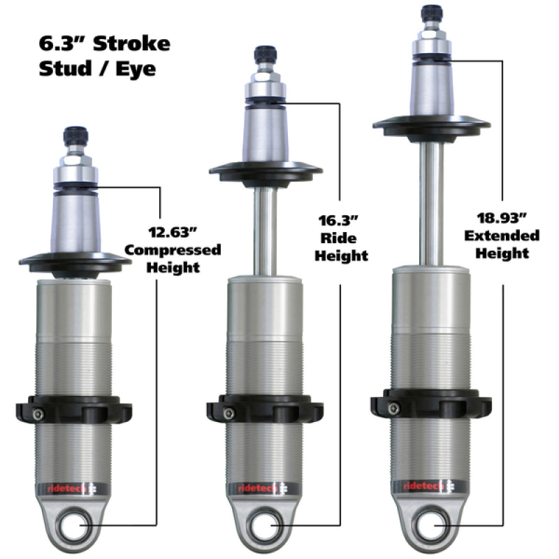 Ridetech Anodized HQ Coilover Shock Single Adjustable 6.3in Stroke / 2in Stud Mount - Single-thumbmail-2