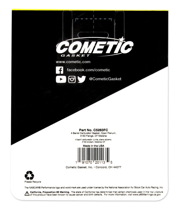 Cometic Holley 4 Barrel 4150 Style .047in Fiber Carburetor Gasket - 3.770in x 3.880in - Open Plenum-thumbmail-2