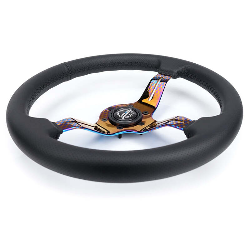 NRG Light Weight Gaming Steering Wheel - Splitz NeoChrome Silver Spokes Perforated Leather-thumbmail-3