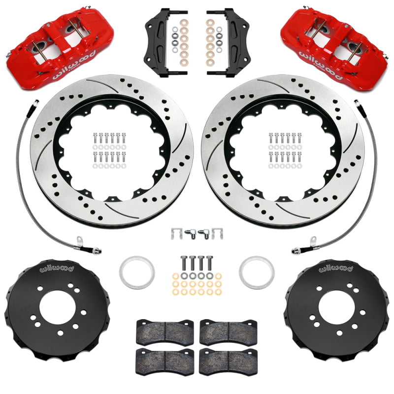 Wilwood 99-02 Nissan Skyline Aerolite 6R Front BBK w/ 14.00in D/S Rotors & Flexlines - Red-thumbmail-1