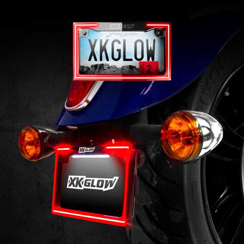XK Glow Motorcycle License Plate Frame Light w/ Turn Signal - Black-thumbmail-1
