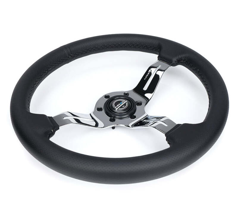 NRG Light Weight Gaming Steering Wheel - Splitz Chrome Silver Spokes Perforated Leather-thumbmail-3