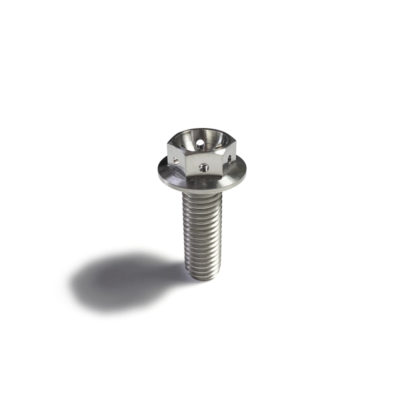 Ticon Industries Titanium Bolt Flanged M10x30x1.25TP 14mm 6pt Head Drilled-thumbmail-1