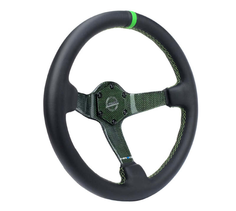 NRG Reinforced Steering Wheel (350mm) Green Carbon Fiber Center - Green Stitching & Center Mark-thumbmail-2