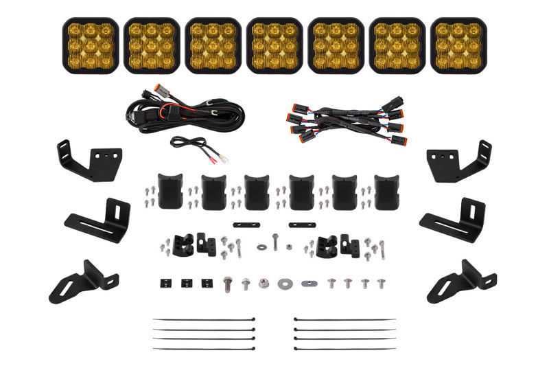 Diode Dynamics Prinsu/Sherpa Roof Racks- SS5 7-Pod CrossLink Mounting Kit - Sport Yellow Driving-thumbmail-1