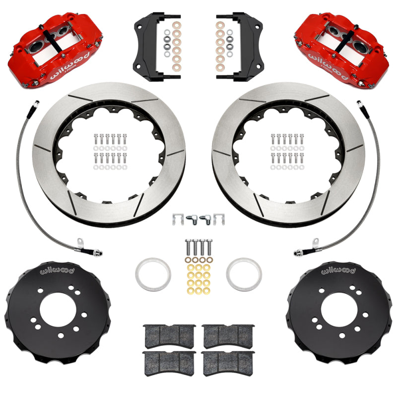 Wilwood 95-98 Nissan Skyline Superlite 6R Front BBK w/ 12.88in Slotted Rotors & Flexlines - Red-thumbmail-1