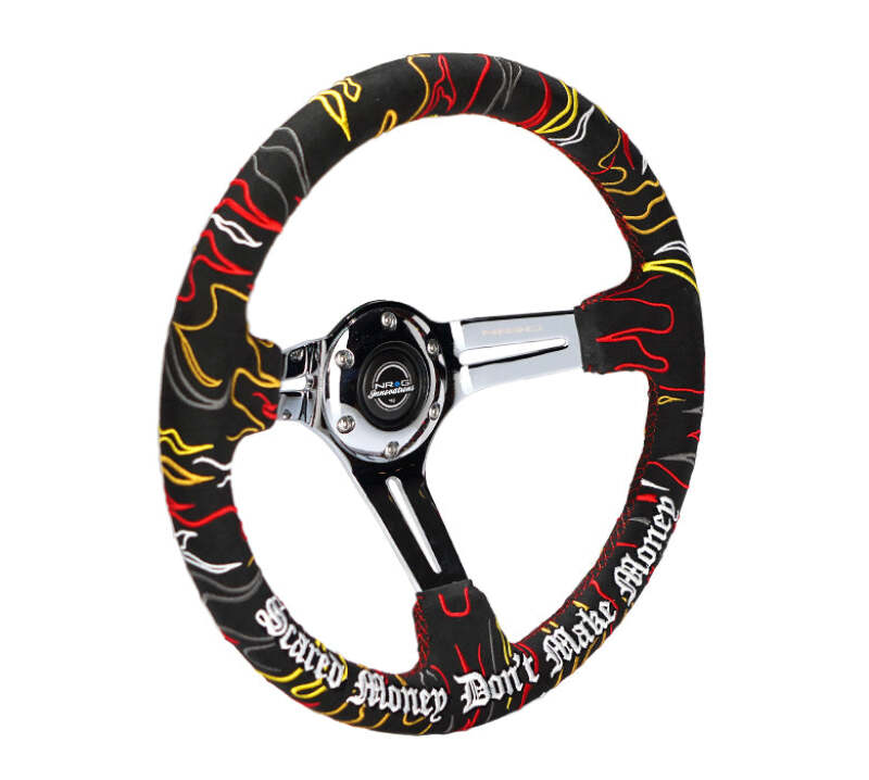 NRG Reinforced Steering Wheel R Litteral Sig 3in Deep/5mm Chrm Spk - Blk Alc w/ Red Stitch-thumbmail-4