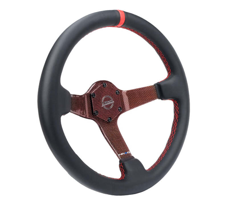 NRG Carbon Fiber Steering Wheel 350mm 3in Deep Red Carbon Fiber Red Stiching Red Center Mark Leather-thumbmail-3