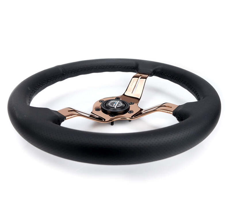 NRG Light Weight Gaming Steering Wheel - Spllitz 350mm 3 Rose Gold Spokes Slits - Leather-thumbmail-4