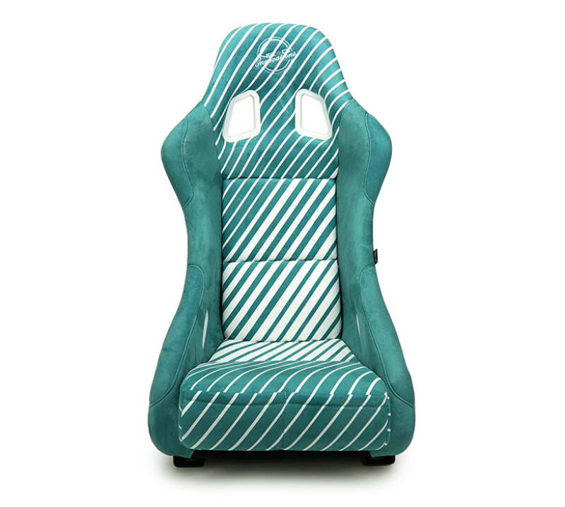 NRG FRP Bucket Seat - 20 Year Anniversary - Microfiber Green w/ White Stripes & Arrow Design -Medium-thumbmail-1