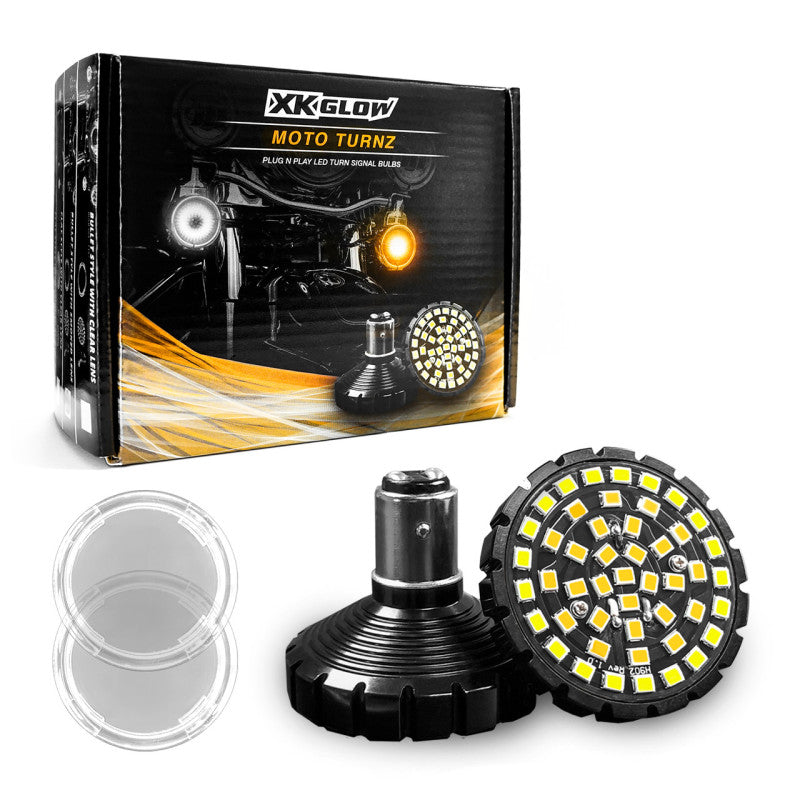 XK Glow Motorcycle Front LED Turn Signal Kit - Flat Style Clear Lenses-thumbmail-1