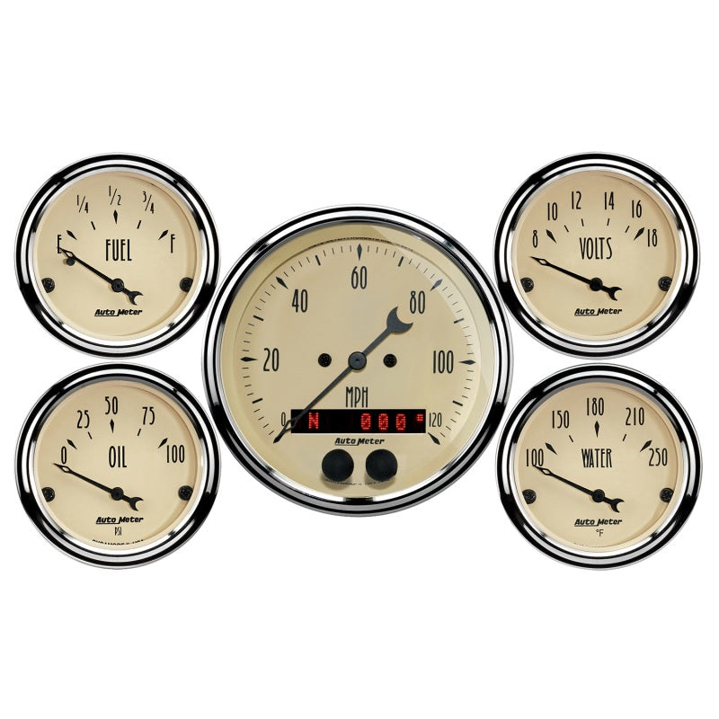 AutoMeter 3-3/8in & 2-1/16in GPS Speedometer Antique Beige Gauge Kit - 5 Pc-thumbmail-1