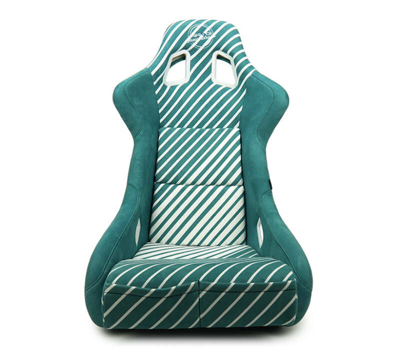 NRG FRP Bucket Seat - 20 Year Anniversary - Microfiber Green w/ White Stripes & Arrow Design - Large-thumbmail-1