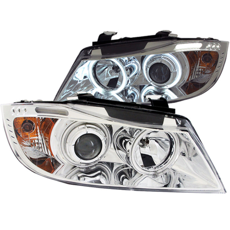 ANZO 2006-2008 BMW 3 Series E90-E91 Projector Headlights w/ Halo w/ LED Bar Chrome (CCFL)-thumbmail-2