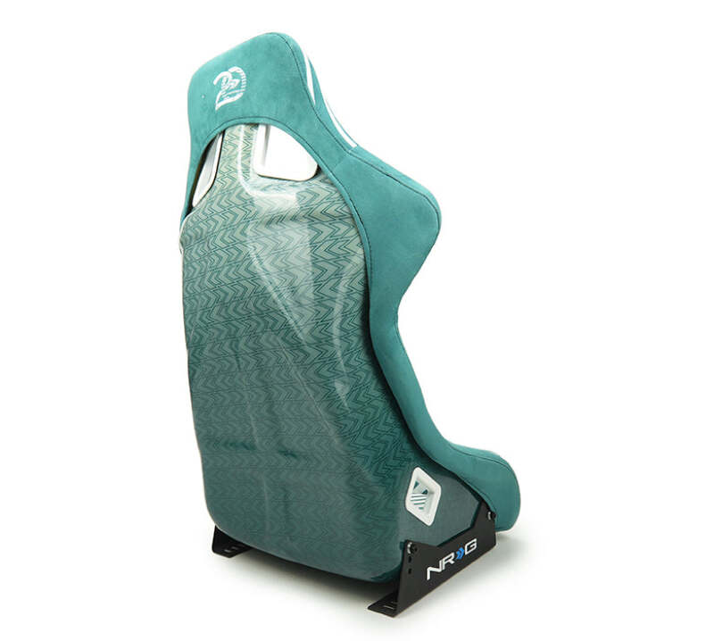 NRG FRP Bucket Seat - 20 Year Anniversary - Microfiber Green w/ White Stripes & Arrow Design - Large-thumbmail-3
