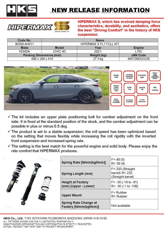 HKS 2021+ Honda Civic (FL1) Hipermax S Full Kit-thumbmail-3