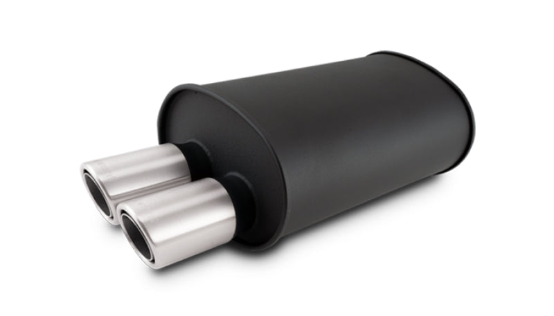 Vibrant StreetPower Flat Blk Muffler Dual 304SS Brush Tips 9.5in x 6.75in x 15in - 2.5in Dual Inlet-thumbmail-1