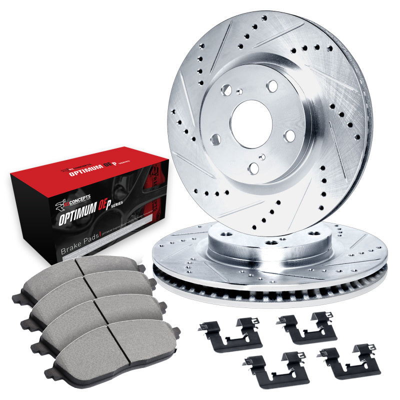 R1 13-20 Subaru WRX Front Drilled & Slotted Silver Brake Rotor Set w/Optimum OE Pads and Hardware-thumbmail-1
