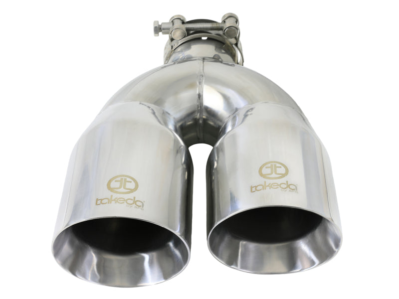 aFe Takeda 2.5in 304 Stainless Steel Clamp-on Tip Passenger Side 2.5in Inlet 4inDual - Polished-thumbmail-4