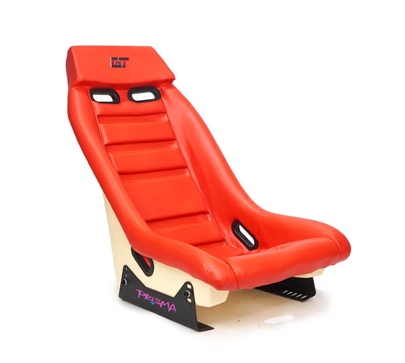 NRG GT Retro Bucket Seat - Red PVC Leather Red Stitching Off-White Fiberglass Back-thumbmail-3