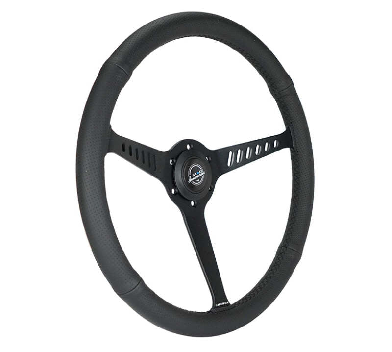 NRG Reinforced Stealth Wheel (380mm) 3 Spoke Center 1in Deep Dish - Perforated Leather Black Stitch-thumbmail-2