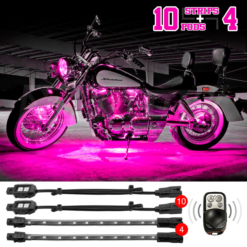 XK Glow Strips Single Color XKGLOW LED Accent Light Motorcycle Kit Pink - 10xPod + 4x8In-thumbmail-2