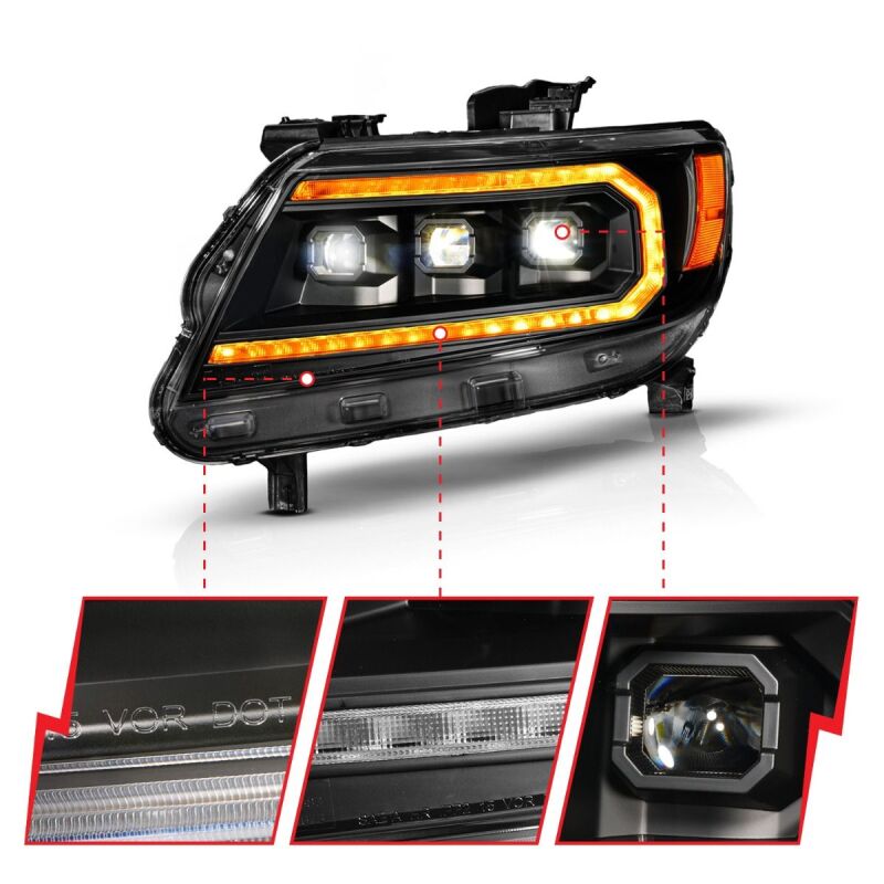 ANZO 15-22 Chevy Colorado Full LED Headlights w/ Initiation (Amber DRL) - Black-thumbmail-5