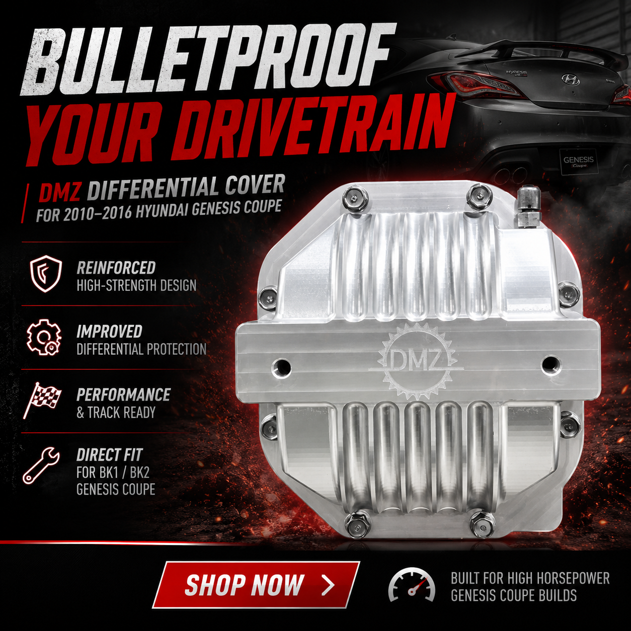 Dream Machinez 6061 Aluminum Differential Cover – 2010–2016 Hyundai Genesis Coupe