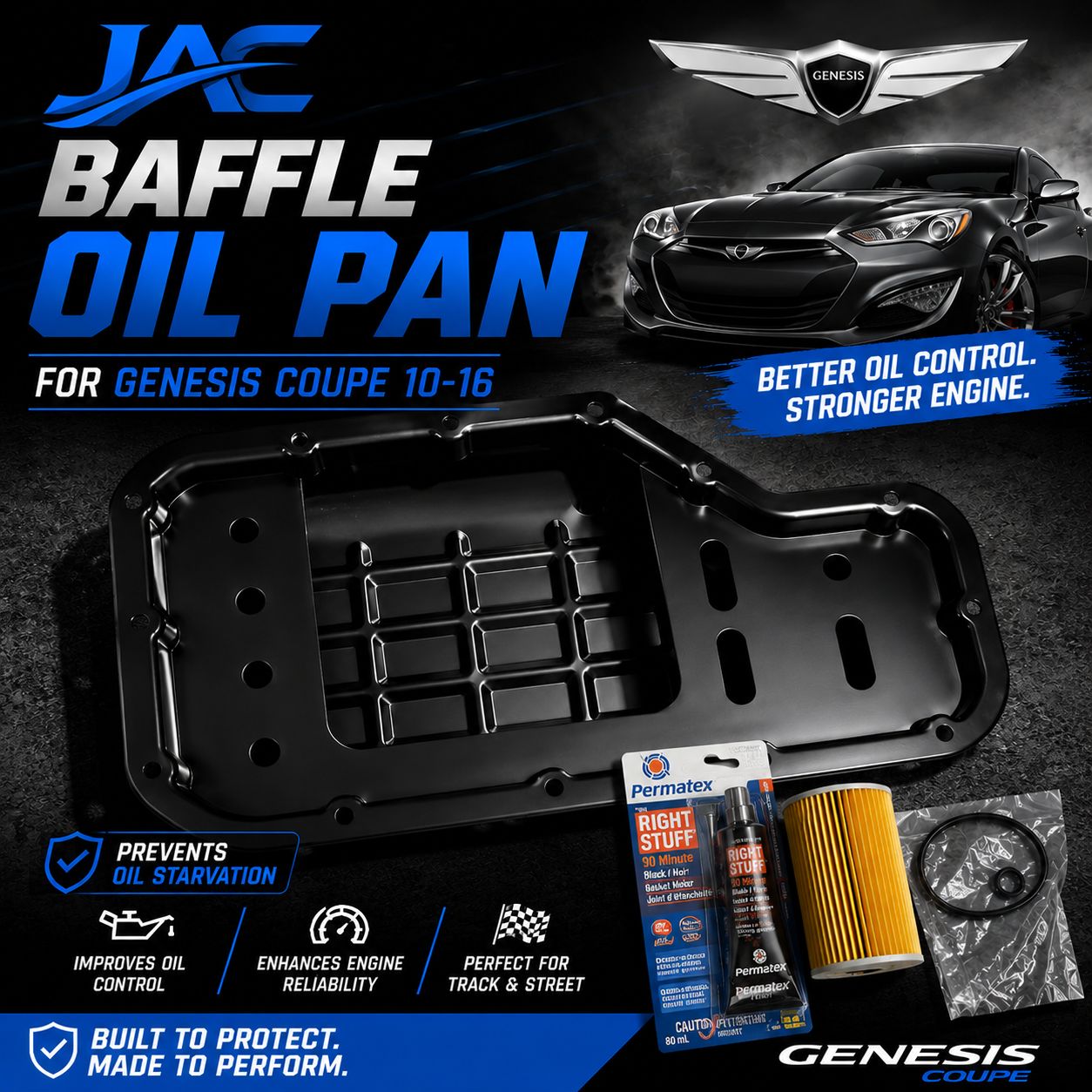 Genesis Coupe 3.8 Baffled Oil Pan | JAC Track Oil Pan | Prevent