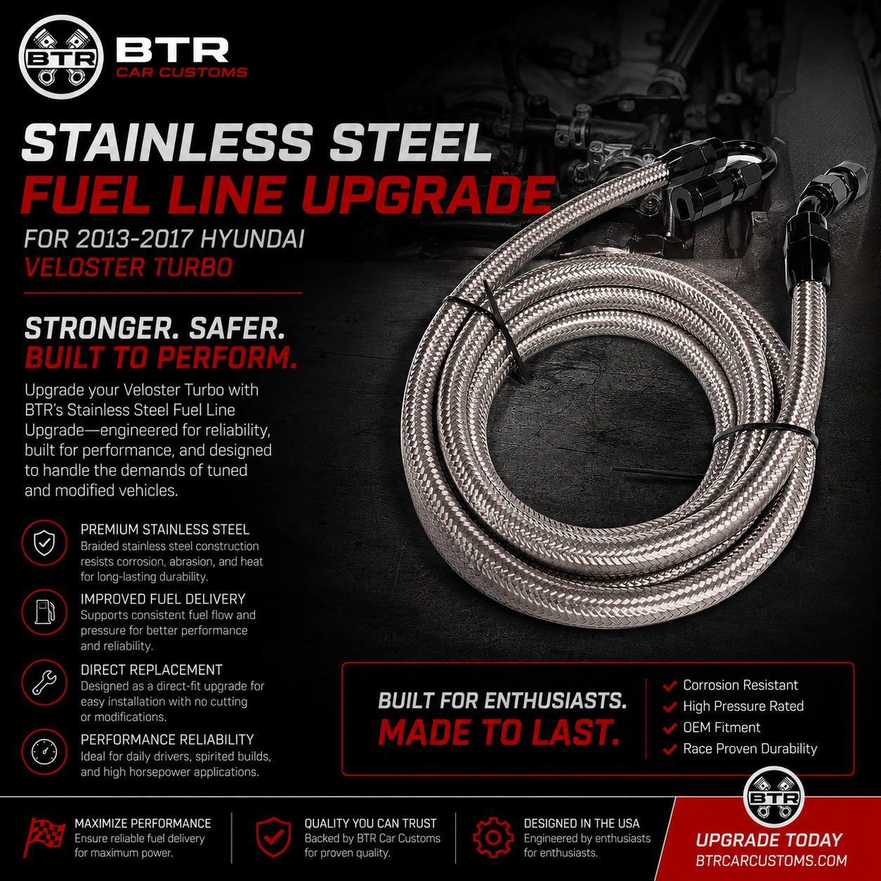 BTR Stainless Steel Fuel Line Upgrade for the 13-17 Hyundai Veloster Turbo-thumbmail-1