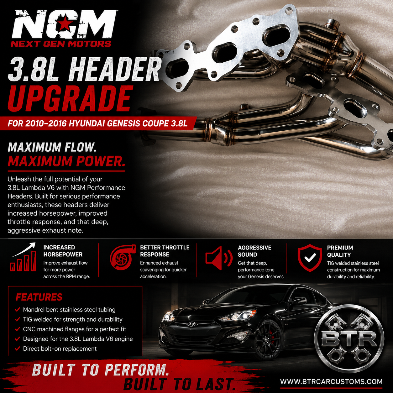 NGM 2010-2016 Hyundai Genesis Coupe 3.8 Headers