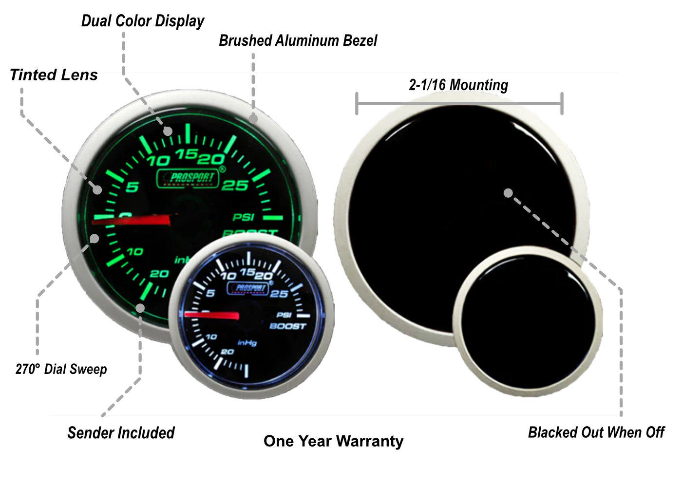 2-1/16" Green/White Electrical Boost Gauge-thumbmail-2