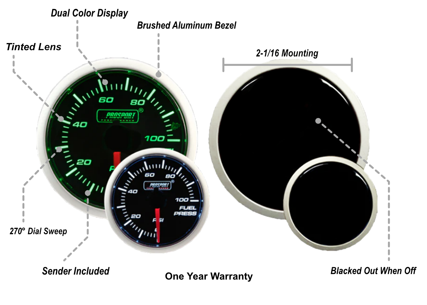 2-1/16" Green/White Fuel Pressure Gauge-thumbmail-2