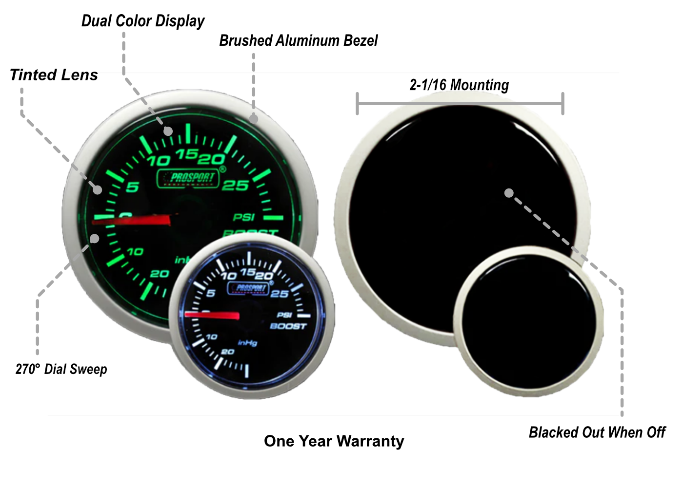 2-1/16" Green/White Mechanical Boost Gauge-thumbmail-2