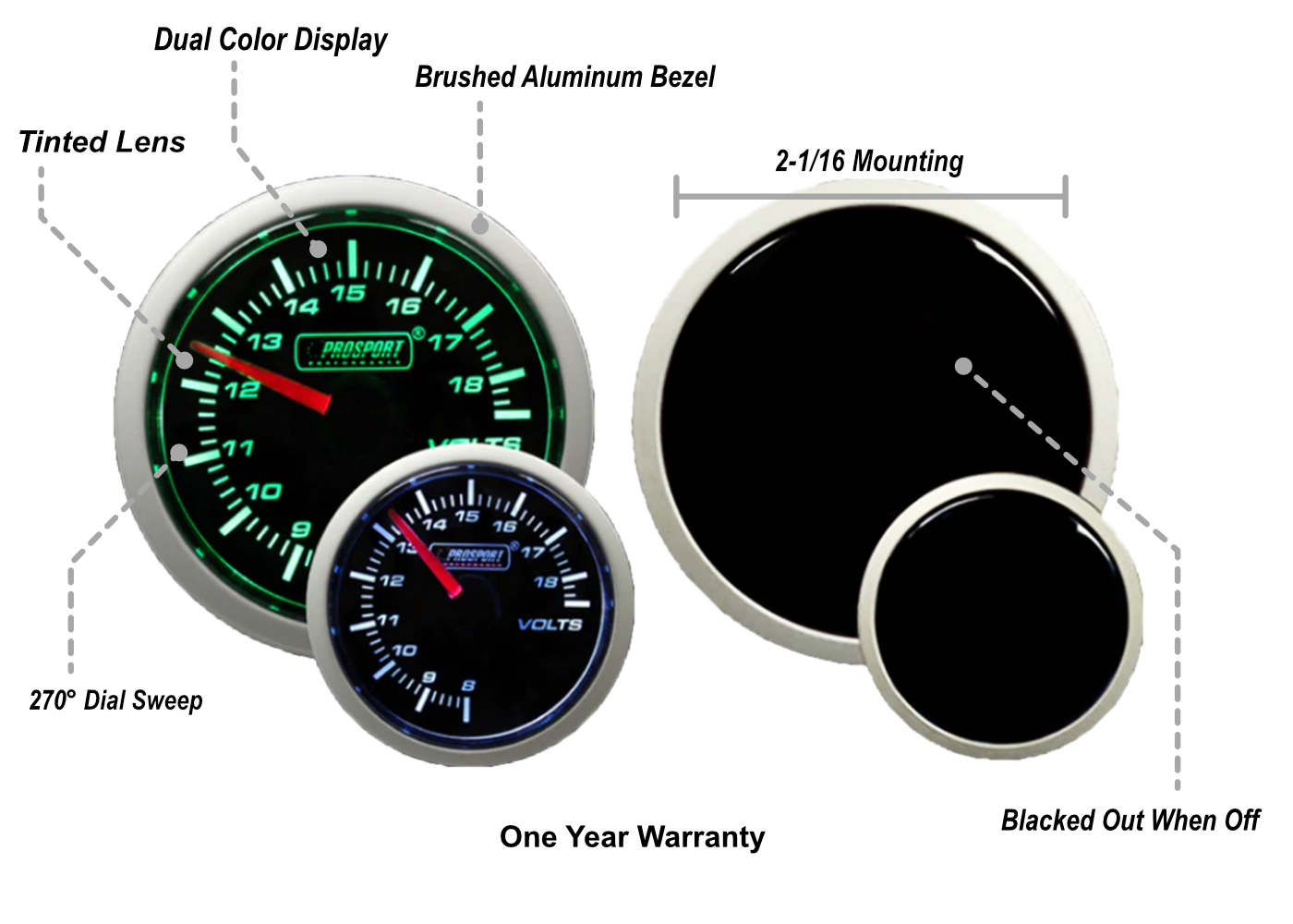 2-1/16" Green/White Volt Gauge-thumbmail-2