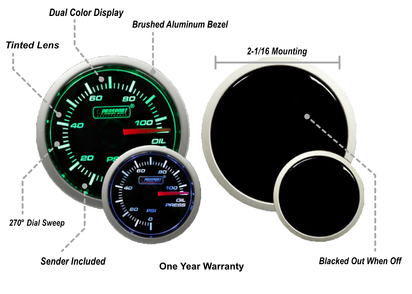 2-1/16" Green/White Oil Pressure Gauge-thumbmail-2